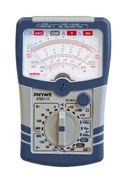 PHYWE Multimetro analogico, 600 V CA/CC, 10 A CA/CC, 2 MΩ, protezione da sovraccarico