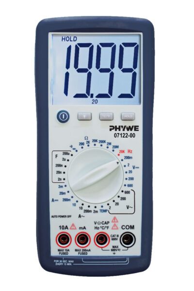 PHYWE Multimetro digitale, 600 V CA/CC, 10 A CA/CC, 20 MΩ, 200 µF, 20 kHz, −20°C…760°C