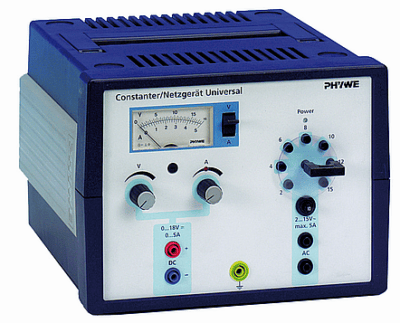 PHYWE Alimentatore, universale, display analogico DC: 18 V, 5 A / AC: 15 V, 5 A