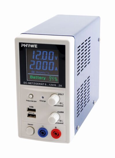 PHYWE Alimentatore mobile da portare con sé, ricaricabile DC 0…12 V / 0…2A