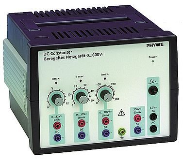 PHYWE Alimentazione, regolata DC: 0…12 V, 0,5 A; 0…650 V, 50 mA / CA: 6,3 V, 2 A