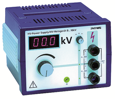 PHYWE Alimentatore ad alta tensione con display digitale, 10 kV CC: 0… ± 10 kV, 2 mA