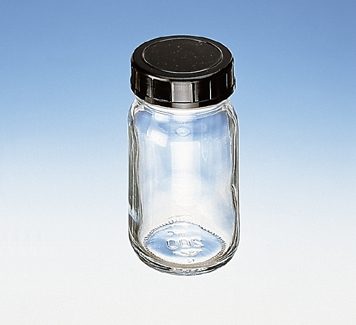 Bottiglie da stand, collo largo, trasparenti, varie misure