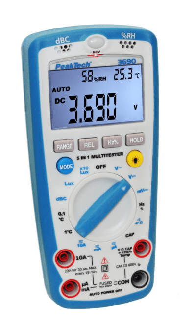 Multimetro digitale ~ 4.000 conteggi ~ con livello sonoro, temperatura, umidità relativa e luxmetro