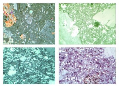 Rocce e minerali, macinati sottili, set base n. II ,10 Vetrini per microscopio misura 30×45 mm, senza scatola