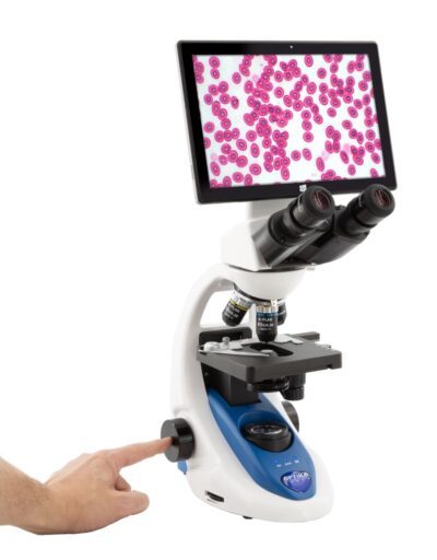 OPTIKA Microscopio digitale binoculare B-190TBPL+, 1000x, piano, Easy Focus, con tavolino meccanico, incl. tablet PC