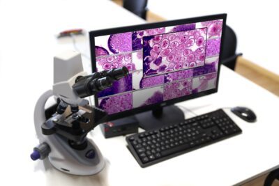 Microscopio digitale binoculare OPTIKA B-290 con Wi Learn, Mini PC, monitor e router WiFi, con Windows-Tablet PC