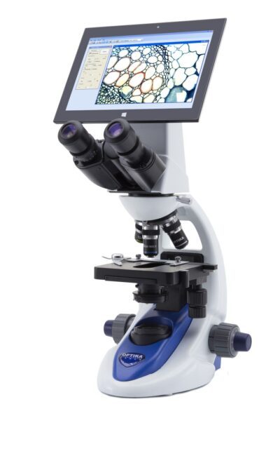 OPTIKA Microscopio digitale binoculare B-190TBPL, 1000x, piano, con tavolino meccanico, incl. tablet PC