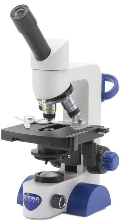 OPTIKA Microscopio monoculare B-62, 400x, batteria ricaricabile, tavolino meccanico