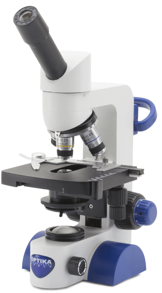 OPTIKA Microscopio monoculare B-62, 400x, batteria ricaricabile, tavolino meccanico