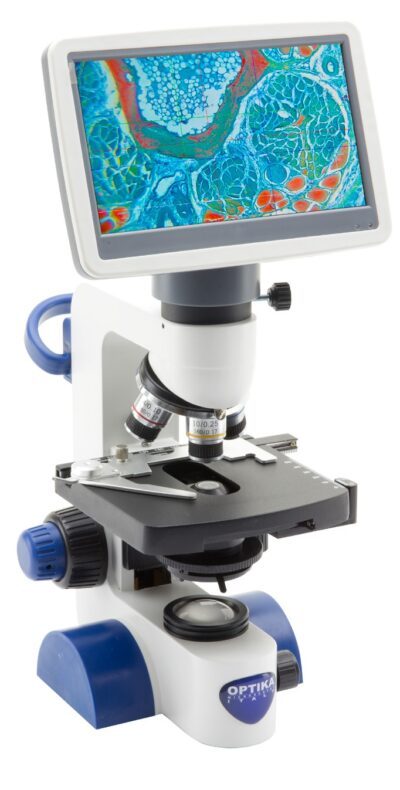 OPTIKA Microscopio a schermo monoculare B-62V, 400x, tavolino meccanico