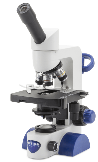 OPTIKA Microscopio monoculare B-63, 600x, batteria ricaricabile, tavolino meccanico