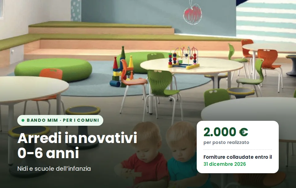 Arredi didattici innovativi 0-6 anni: 2.000 euro per posto, forniture collaudate entro il 31 dicembre 2026