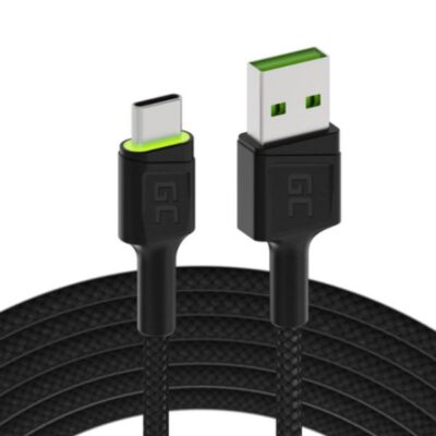 Cavo USB Green Cell GC Ray – USB-C 200cm, LED verde, Ricarica rapida Ultra Charge, QC 3.0