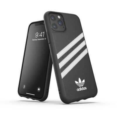 ADIDAS ORIGINALS – Cover SAMBA in TPU+Poliuretano con bordi rialzati di colore nero con strisce bianche compatibile con Apple iPhone 12 Mini