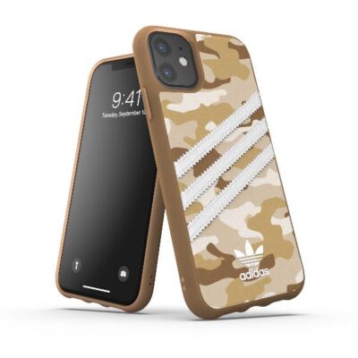 ADIDAS ORIGINALS – Cover SAMBA in TPU+Poliuretano con bordi rialzati di colore mimetico beige con strisce bianche compatibile con Apple iPhone 11 Pro