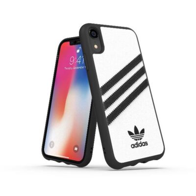 ADIDAS ORIGINALS – Cover SAMBA in TPU+Poliuretano con bordi rialzati di colore bianco con strisce nere compatibile con Apple iPhone Xs Max
