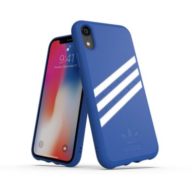 ADIDAS ORIGINALS – Cover SAMBA in TPU+Poliuretano con bordi rialzati di colore blu con strisce bianche compatibile con Apple iPhone Xs Max