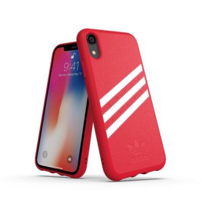 ADIDAS ORIGINALS – Cover SAMBA in TPU+Poliuretano con bordi rialzati di colore rosso con strisce bianche compatibile con Apple iPhone Xs Max