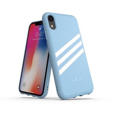 ADIDAS ORIGINALS – Cover SAMBA in TPU+Poliuretano con bordi rialzati di colore azzurro con strisce bianche compatibile con Apple iPhone Xs Max