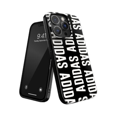 ADIDAS SPORT – Cover Graphics colore nero con scritta ADIDAS bianca TPU morbido con bordi rialzati compatibile con Apple iPhone 14 Pro