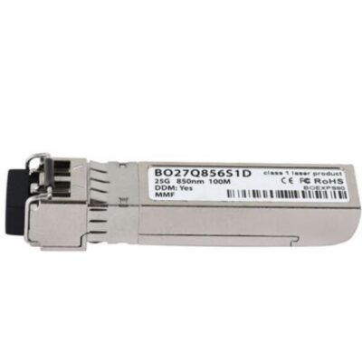25 Gigabit optical transceiver (SFP28). Supports link lengths of 70m on OM3 and 100m on OM4 multimode fiber cables. LC connector type.