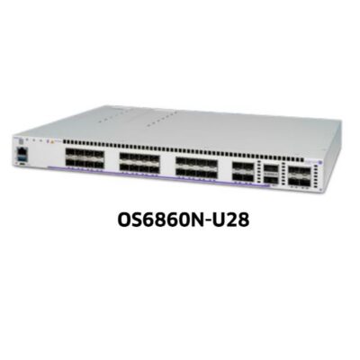 OS6860N-U28-IT GigE L3 1RU chassis with 24 100/1000 BaseX SFP, 4 1G/10G SFP+, 4 SFP28 (1G/10G/25G) ports and 2 QSFP28 VFL ports. All ports except V FL are MACsec capable