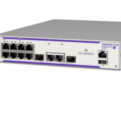 OS6360-P10 GigE fixed chassis 8 RJ-45 PoE 10/100/1G BaseT, 2 10/100/1G BaseT, 2 fixed SFP (1G) uplink ports. 1RU size, internal AC power supply