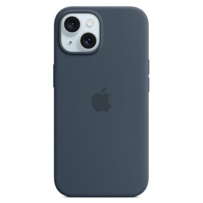 Custodia MagSafe in silicone per iPhone 15 Plus – Blu tempesta