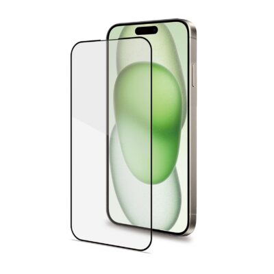 FULLGLASS – Vetro 9H con bordo colorato nero compatibile con Apple iPhone 15 Plus