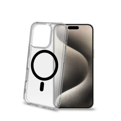 GELSKINMAG – Cover morbida trasparente in TPU, compatibile con la tecnologia Magsafe, anello magnetico color Nero per Apple iPhone 16 Pro [IPHONE 16 CASES]