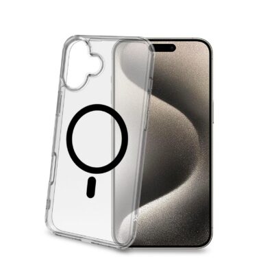 GELSKINMAG – Cover morbida trasparente in TPU, compatibile con la tecnologia Magsafe, anello magnetico color Nero per Apple iPhone 16 Plus [IPHONE 16 CASES]
