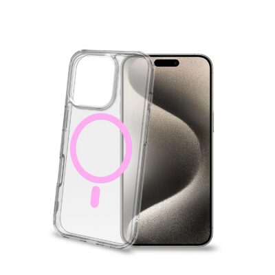 GELSKINMAG – Cover morbida trasparente in TPU, compatibile con la tecnologia Magsafe, anello magnetico color Rosa per Apple iPhone 16 Pro [IPHONE 16 CASES]