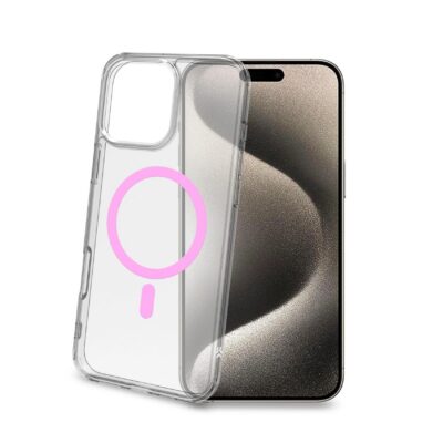 GELSKINMAG – Cover morbida trasparente in TPU, compatibile con la tecnologia Magsafe, anello magnetico color Rosa per Apple iPhone 16 Pro Max [IPHONE 16 CASES]