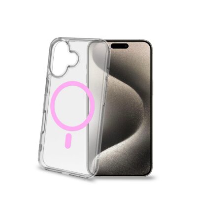 GELSKINMAG – Cover morbida trasparente in TPU, compatibile con la tecnologia Magsafe, anello magnetico color Rosa per Apple iPhone 16 [IPHONE 16 CASES]