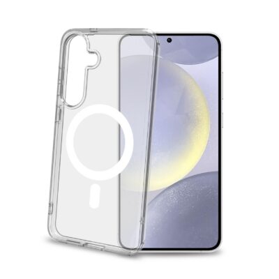 GELSKINMAG – Cover morbida trasparente in TPU, compatibile con la tecnologia Magsafe, anello magnetico color Bianco per Samsung Galaxy S25+ 5G