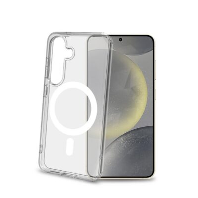 GELSKINMAG – Cover morbida trasparente in TPU, compatibile con la tecnologia Magsafe, anello magnetico color Bianco per Samsung Galaxy S25 5G/ Galaxy S25 5G Enterprise Edition