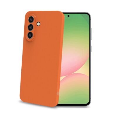 SANDCASE – Cover morbida in TPU con tasti e bordo fotocamera colore a contrasto, effetto sabbiato colore trasparente arancione compatibile con Samsung Galaxy A57 5G/ A57 5G EE
