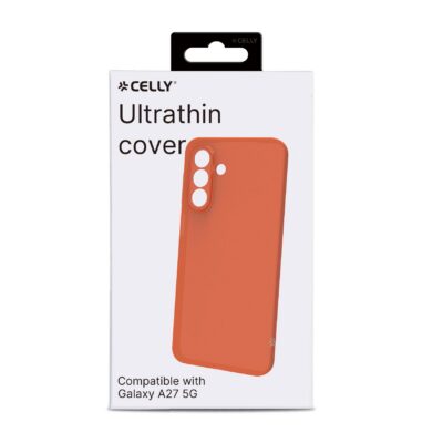 SANDCASE- Cover morbida in TPU con tasti e bordo fotocamera colore a contrasto, effetto sabbiato colore trasparente arancione compatibile con Samsung Galaxy A27 5G