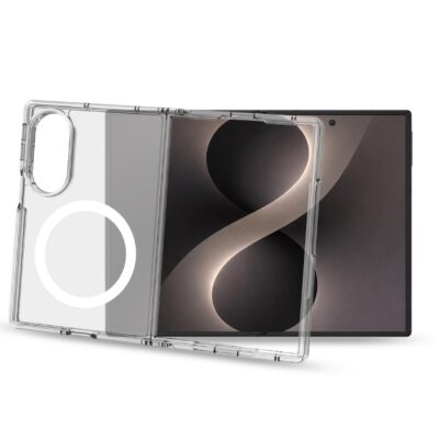 GELSKINMAG – Cover morbida trasparente in TPU, compatibile con la tecnologia Magsafe, anello magnetico color Bianco per Samsung Galaxy Z Fold 8
