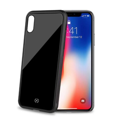 DIAMOND – Cover rigida in vetro temperato anti-graffio e bordi in TPU colore nero compatibile con Apple iPhone Xs/ iPhone X