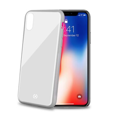 DIAMOND – Cover rigida in vetro temperato anti-graffio e bordi in TPU colore bianco compatibile con Apple iPhone Xs/ iPhone X