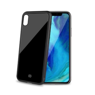 DIAMOND – Cover rigida in vetro temperato anti-graffio e bordi in TPU colore nero compatibile con Apple iPhone Xr