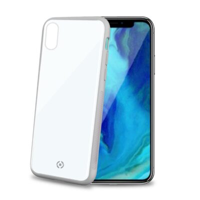DIAMOND – Cover rigida in vetro temperato anti-graffio e bordi in TPU colore bianco compatibile con Apple iPhone Xr
