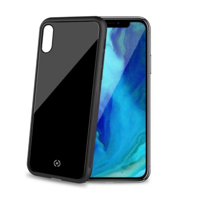 DIAMOND – Cover rigida in vetro temperato anti-graffio e bordi in TPU colore nero compatibile con Apple iPhone Xs Max