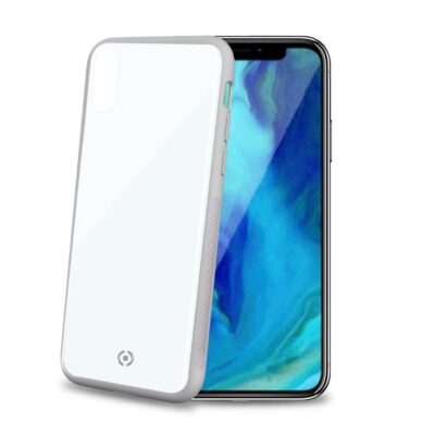 DIAMOND – Cover rigida in vetro temperato anti-graffio e bordi in TPU colore bianco compatibile con Apple iPhone Xs Max