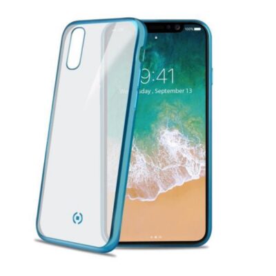 LASER MATT – Cover trasparente morbida con effetto metallo colore azzurro compatibile con Apple iPhone Xr