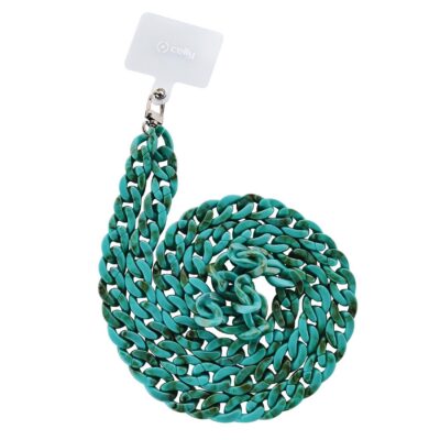 LACETMARBLE – Laccio da collo lunghezza 1.2 mt in Nylon con badge trasparente effetto marmo blu universale per smartphone [SUMMER]