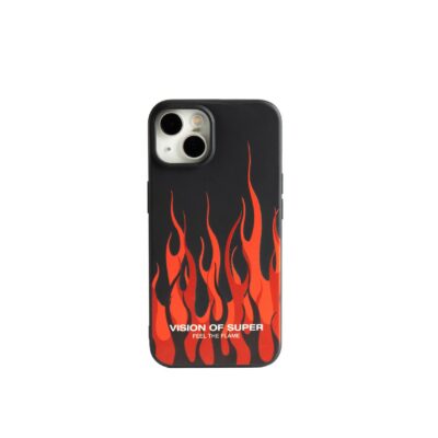VISION OF SUPER – Cover in TPU con finitura soft touch colore nero con fiamme rosse compatibile con Apple iPhone 14 [VOS COLLECTION]