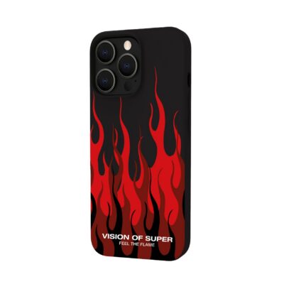 VISION OF SUPER – Cover in TPU con finitura soft touch colore nero con fiamme rosse compatibile con Apple iPhone 14 Pro Max [VOS COLLECTION]